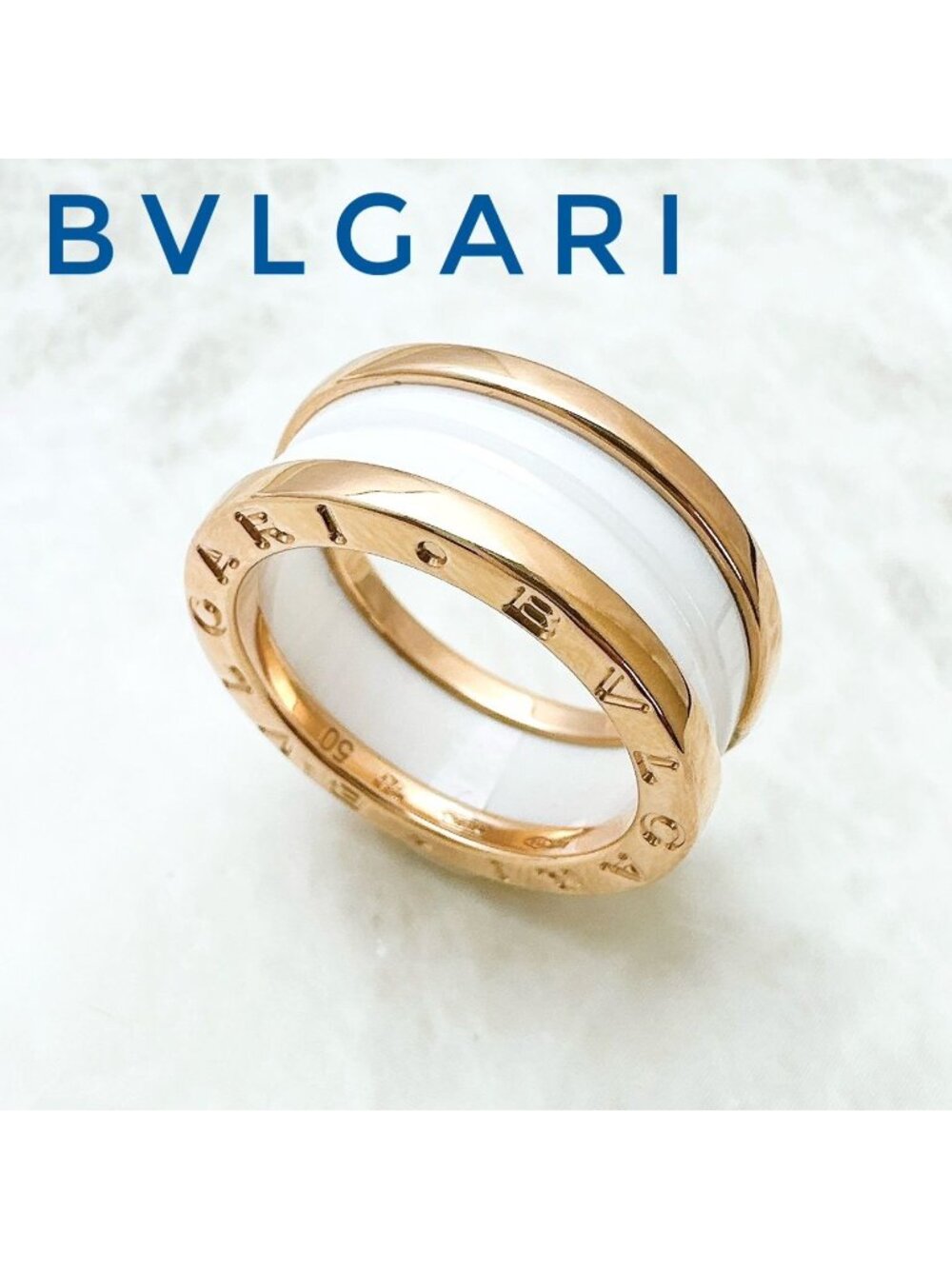 Bvlgari B.zero1 Pink Gold White Ceramic Ring